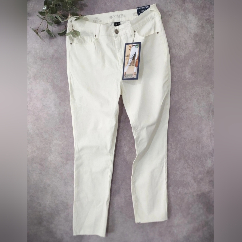 Sound/Style Jeans Womens White Jamie Ankle Skinny Slimming Raw Hem SIZE:8